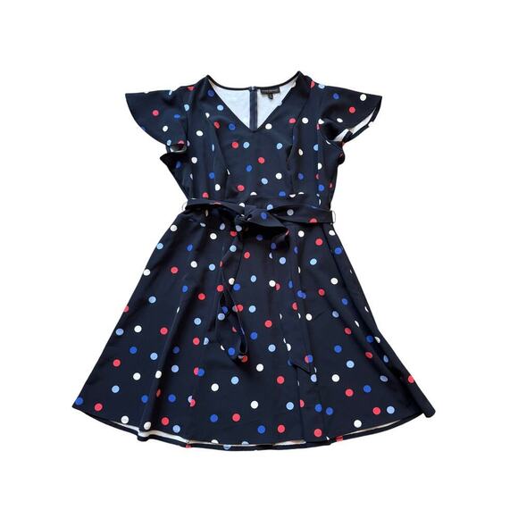 Lane Bryant Flutter Sleeve; size women's 18, Navy Blue colorful Polka Dot dress - Picture 1 of 10